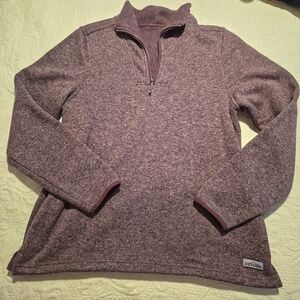 Orvis women's purple sweater tag removed measures Medium, front pocket VGUC